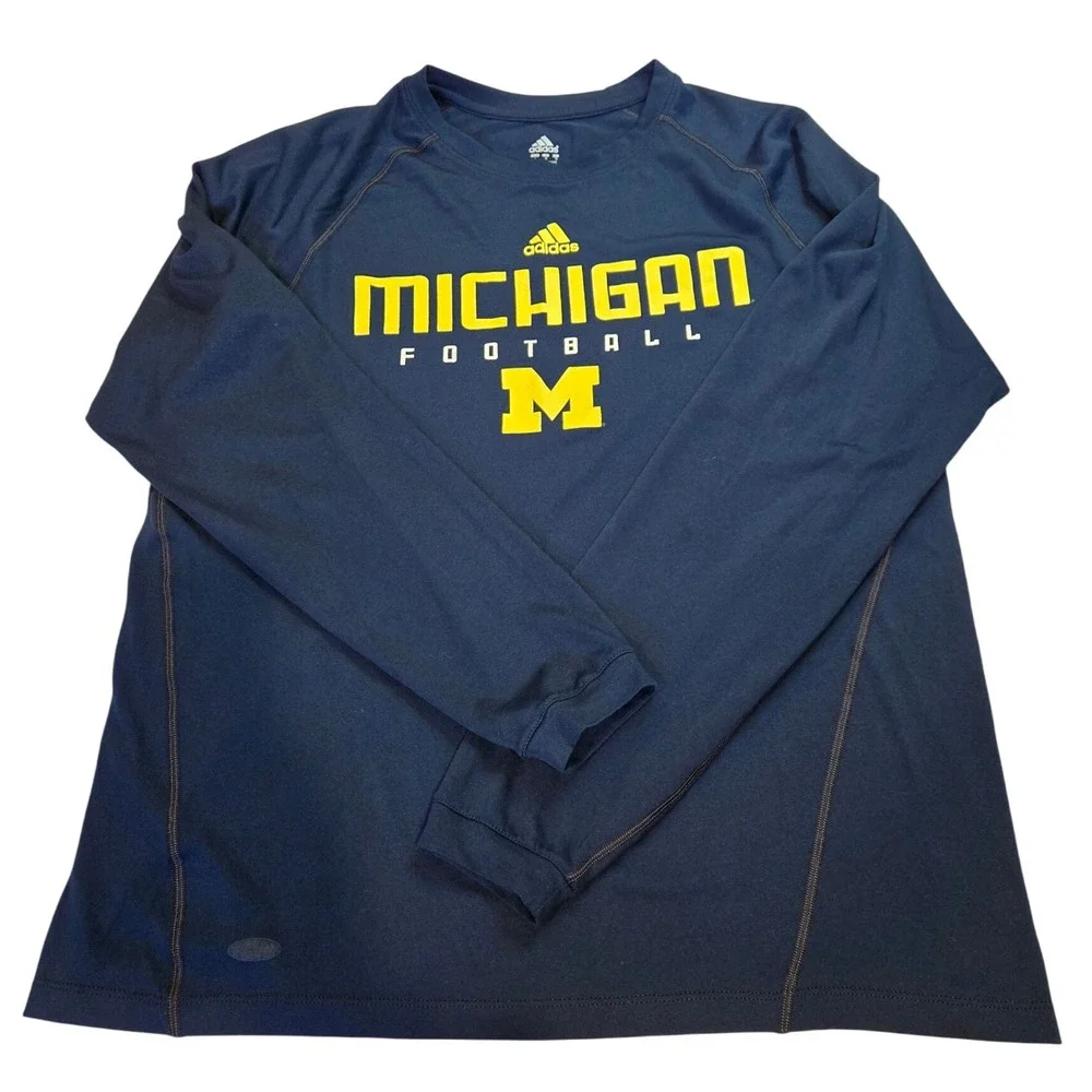 Adidas Michigan Wolverines Football Long Sleeve T Shirt Men's Large Navy Yellow - Picture 1 of 5